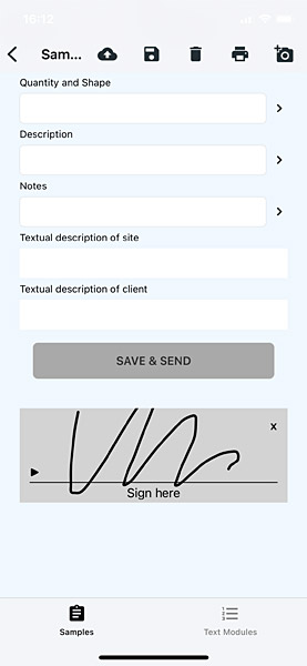 Mobile sample documentation with signature field in the LASTRADA App

